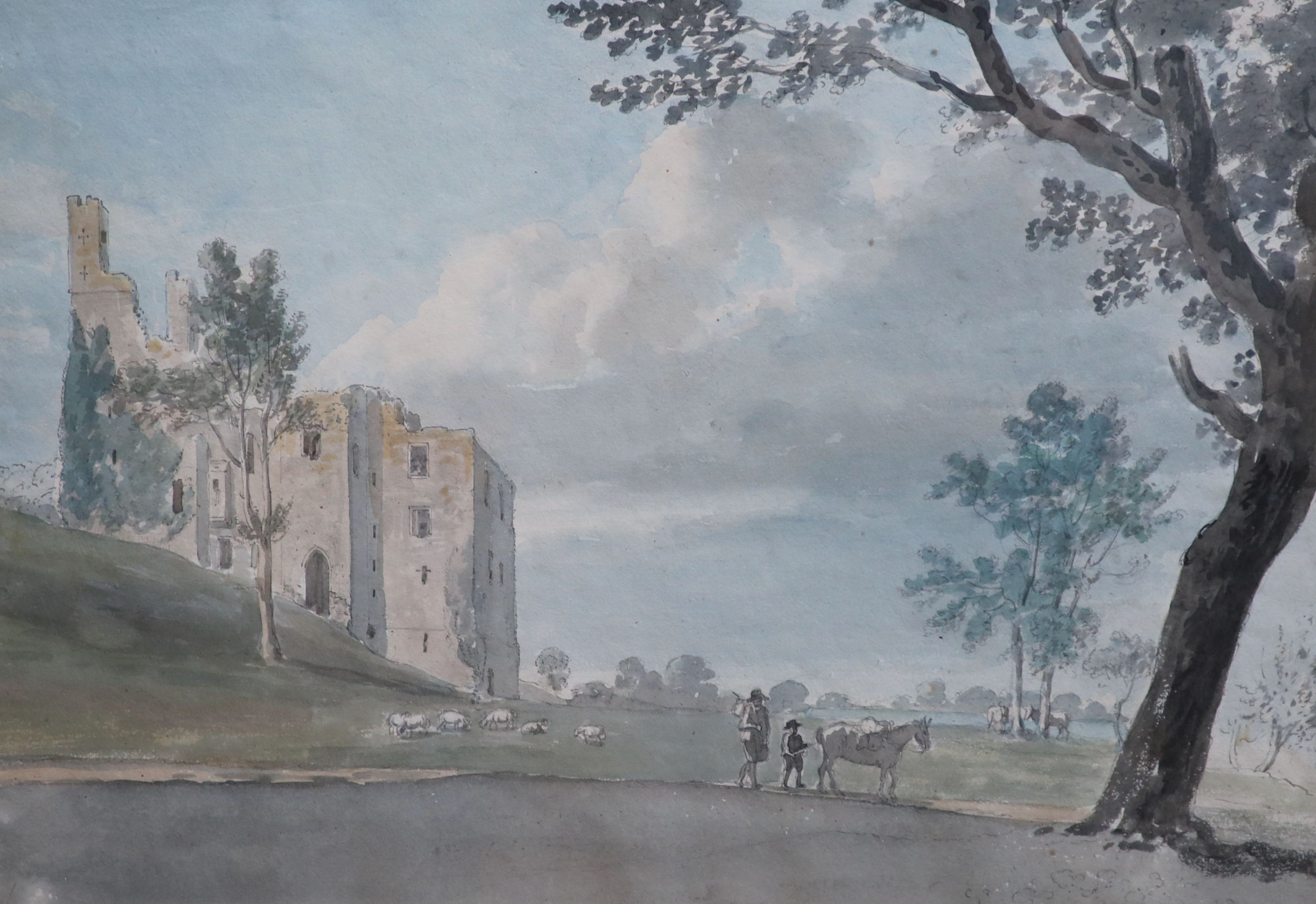 English School c.1800, Chepstow Castle: Berry Pomeroy Castle, Launceston Castle and Harewood Castle, Ink and watercolour (4), Largest 26 x 41cm.